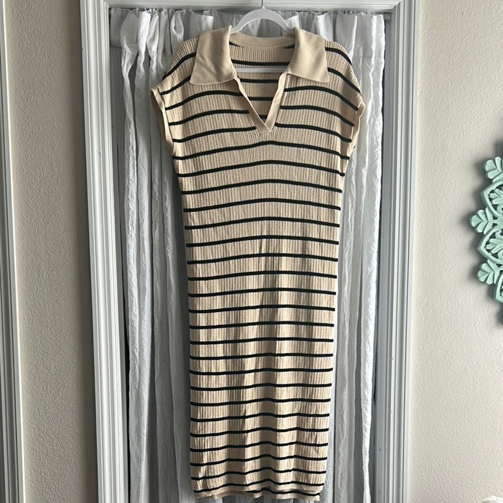 Striped Beige and Black Knit Dress